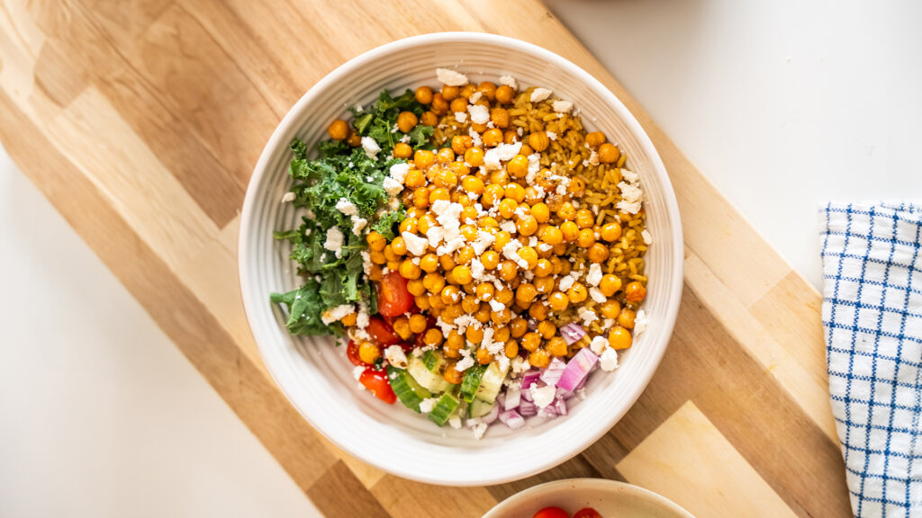 Mediterranean Rice Bowl with Air-Fryer Chickpeas